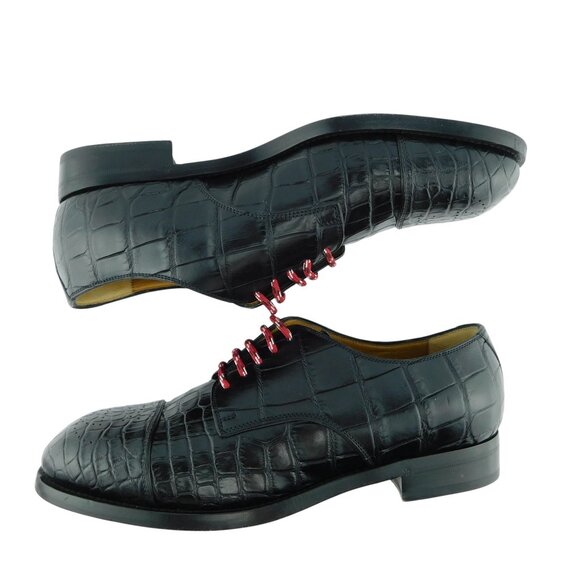 GUCCI Black Crocodile Leather Logo Heel Oxfords Shoes 8 UK - Picture 6 of 11